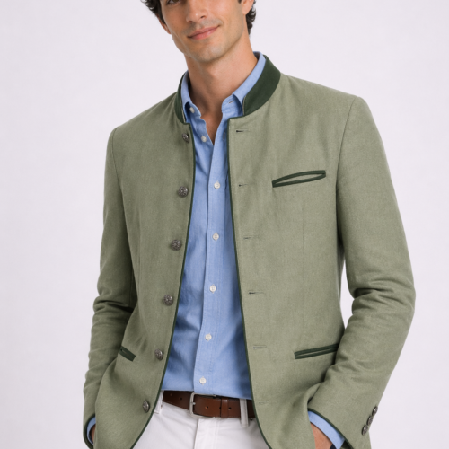 Chaqueta Austriaca Lino Verde y Ante Verde